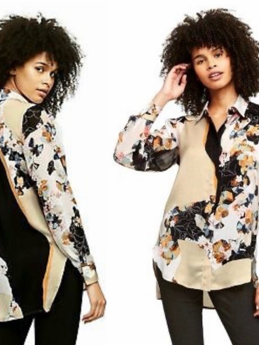 NEW 3.1 Phillip Lim for Target Women’s-SZ XS-Black Tan Floral Long Sleeve Blouse